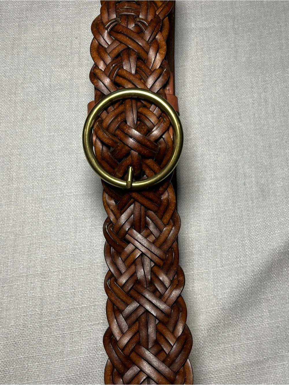 Brown Braided Leather Belt - Classic Tan Womens L